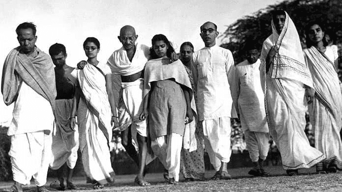 Mahatma Gandhi leading India's non-violent movement for independence