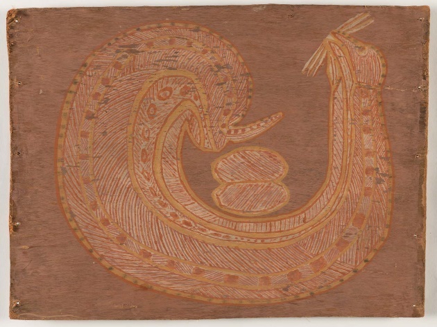 Rainbow Serpent bark painting in the QAGOMA collection.